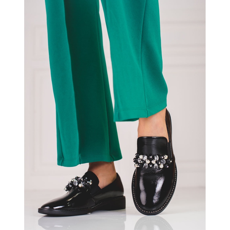 Lordi dama din piele lacuita cu decor, negru 2