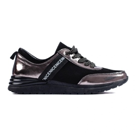 Pantofi sport gri din piele naturala negru 1