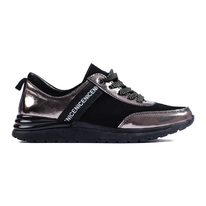 Pantofi sport gri din piele naturala negru 1