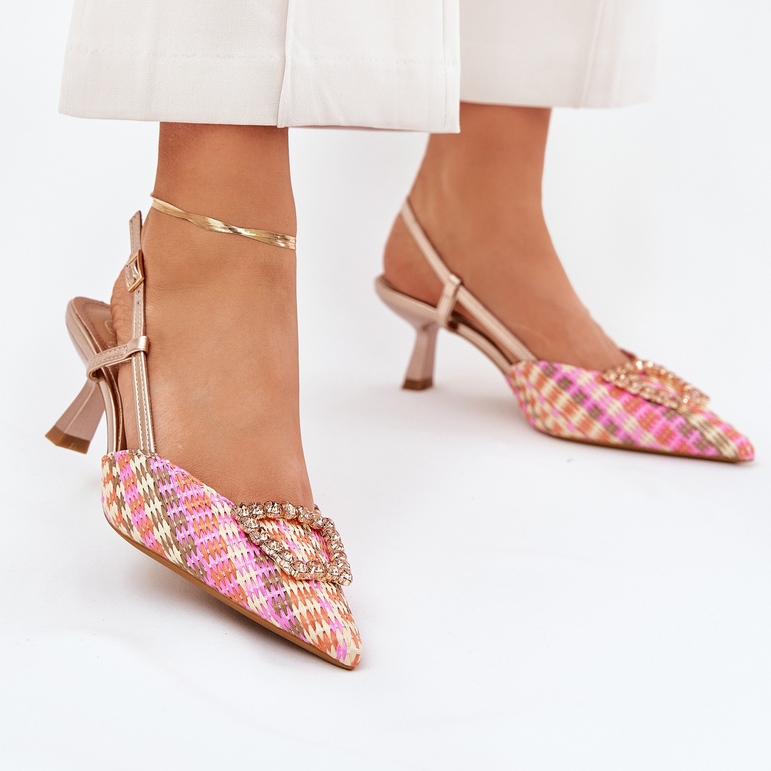 Tocuri înalte, cu un ornament și un călcâi de șampanie învechit multicolor 2