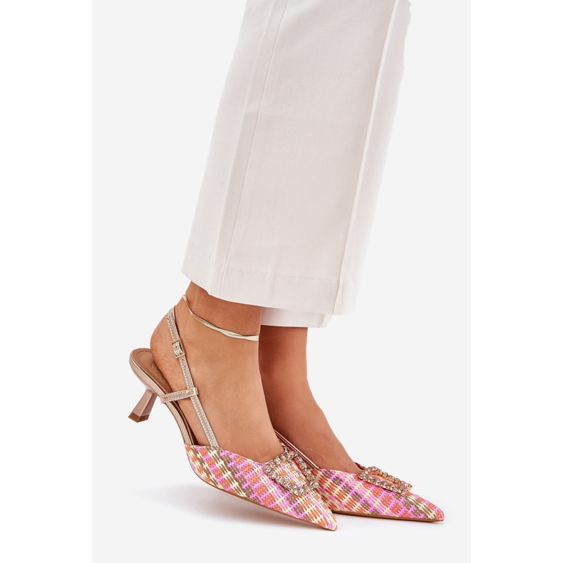 Tocuri înalte, cu un ornament și un călcâi de șampanie învechit multicolor 1