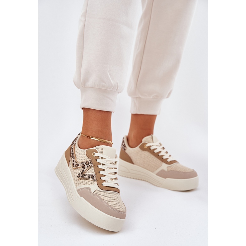Pantofi sport pentru femei pe platformă Leopard Kaki bej 2