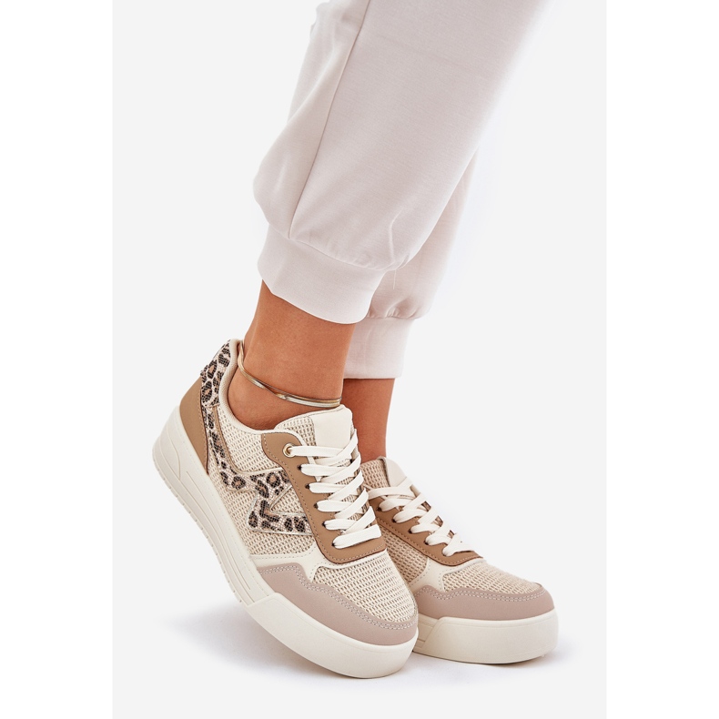 Pantofi sport pentru femei pe platformă Leopard Kaki bej 1