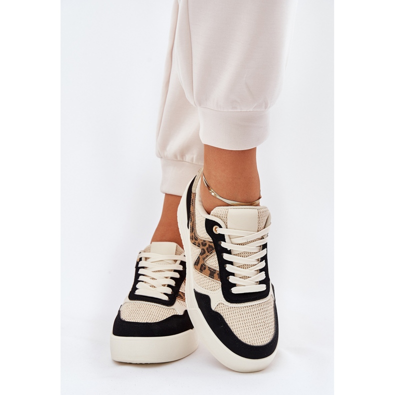 Pantofi sport pentru femei pe platformă imprimat leopard negru 2