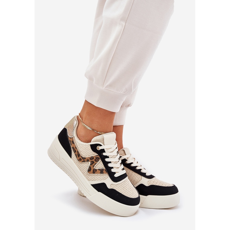 Pantofi sport pentru femei pe platformă imprimat leopard negru 1