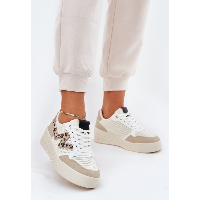Pantofi sport pentru femei pe platforma leopard bej 2