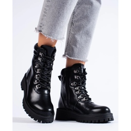 Botine negre de damă cu șireturi negru 1