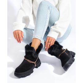 Botine de dama din piele intoarsa pe platforma negru 2