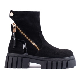 Botine de dama din piele intoarsa pe platforma negru 2