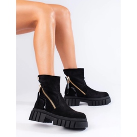 Botine de dama din piele intoarsa pe platforma negru 1