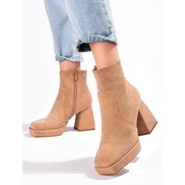 Botine de damă bej cu toc lat 2