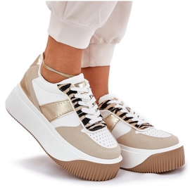 Adidașii pentru femei pe o platformă masivă, un model de aur bej-auriu 9