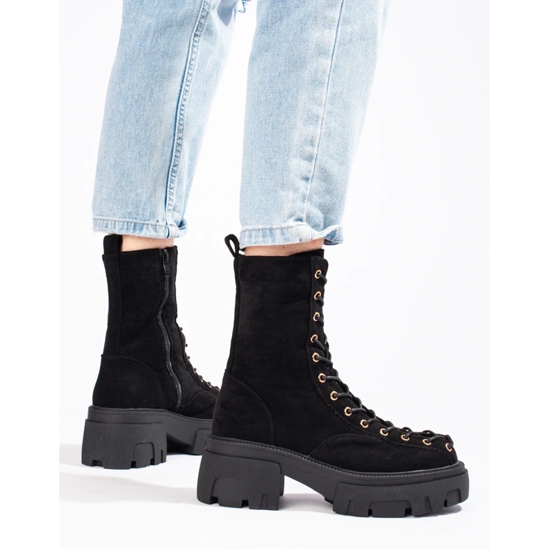 Lucrători cu șireturi de piele de piele neagră pentru femei negru 1