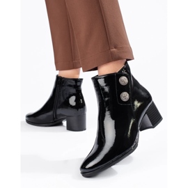 Botine de dama clasice din piele lacuita negru 2