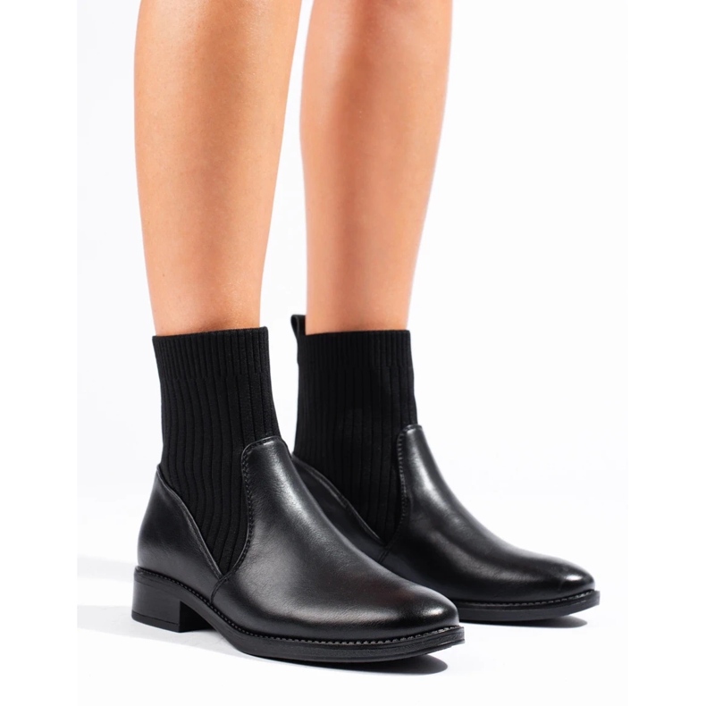 Botine slip-on cu toc plat negru 2