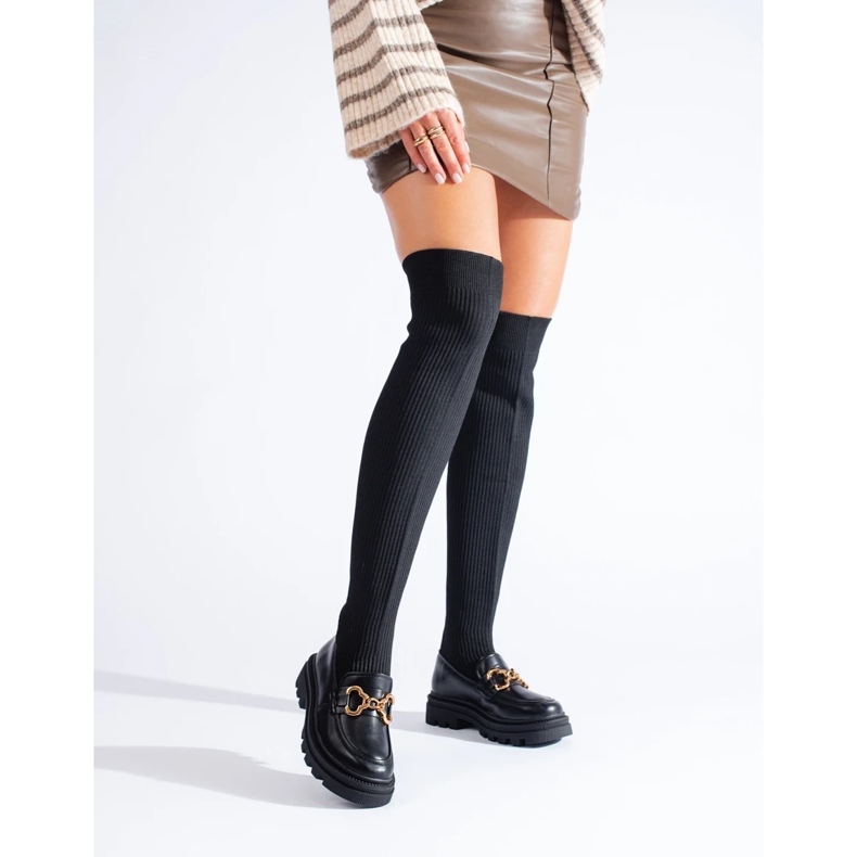 Cizme negre de dama cu partea superioara flexibila negru 1