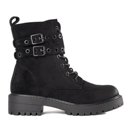 Botine cu siret cu catarame negru 1