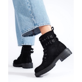 Botine cu siret cu catarame negru 2