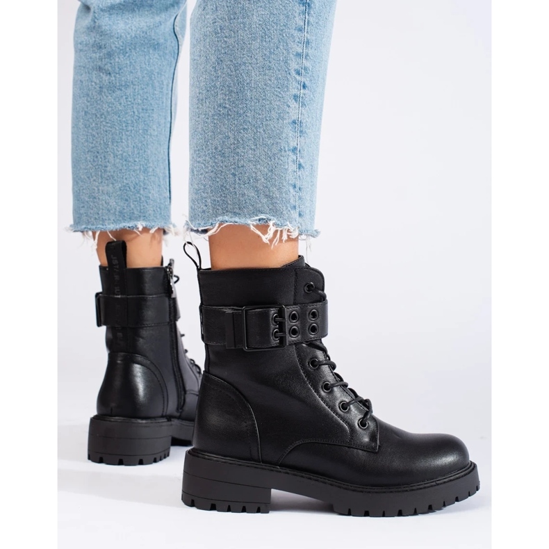 Genți de damă cu șireturi din piele ecologică negru 1