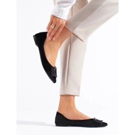 Balerini de damă din piele intoarsa neagra negru 1