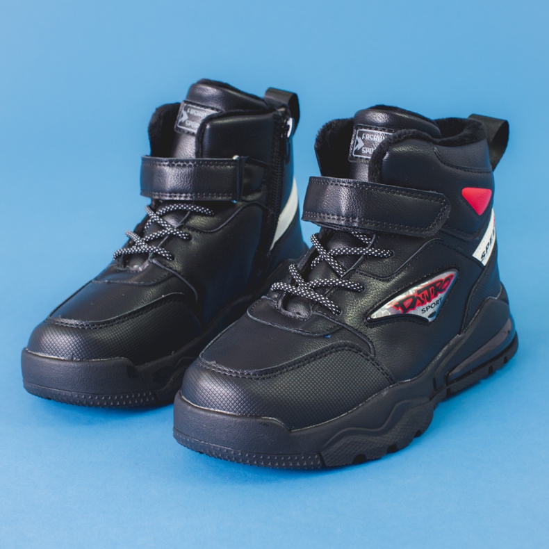 Botine izolante negre cu șireturi pentru băieți negru 1