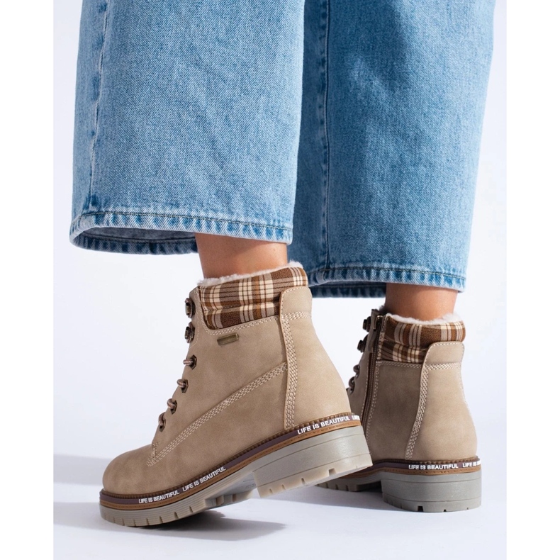 Ghete de drumeție de damă Shelovet bej din piele ecologică maro 1