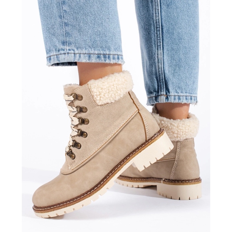 Cizme de drumeție de damă cu piele de oaie maro 1