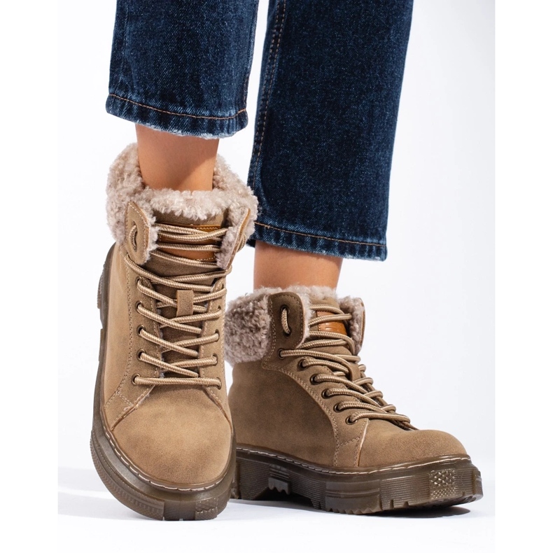 Cizme de dama maro cu blana de oaie bej 2