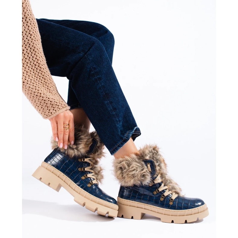 Goodin Cizme de dama albastre cu blana albastru 1