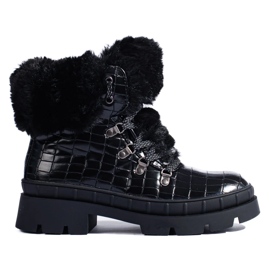 Cizme negre de dama cu blana negru 2