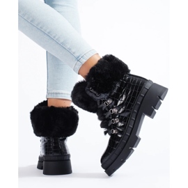 Cizme negre de dama cu blana negru 1