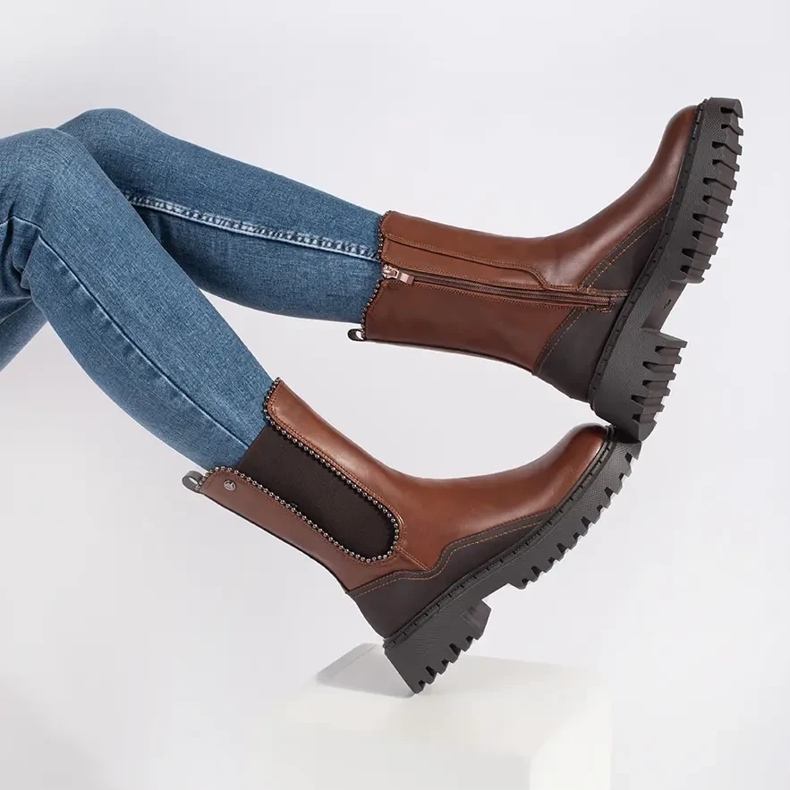 Cizme Chelsea înalte din piele ecologică maro 2