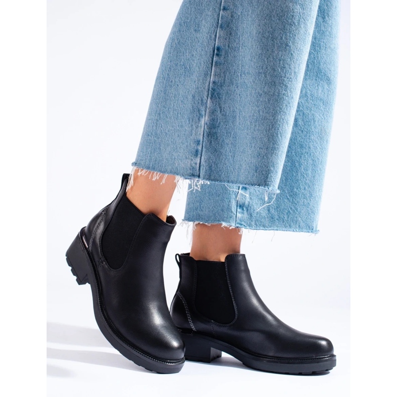 Cizme Chelsea dama din piele ecologica negru 1
