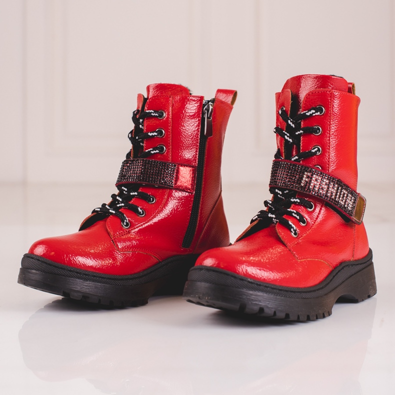 W. Potocki Cizme de fete Potocki cu cristale roșu 2