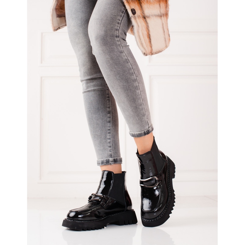 Cizme de dama din piele cu platforma negru 2