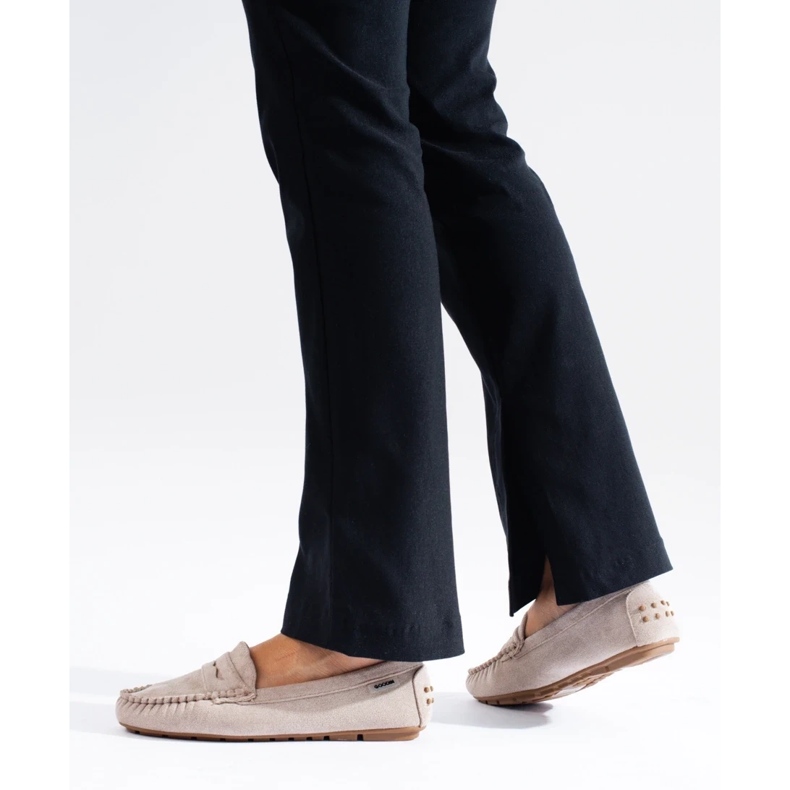 Mocasini de dama din piele intoarsa Shelovet elastic bej 1