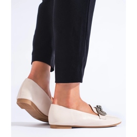 Mocasini eleganti de dama cu decor bej 1