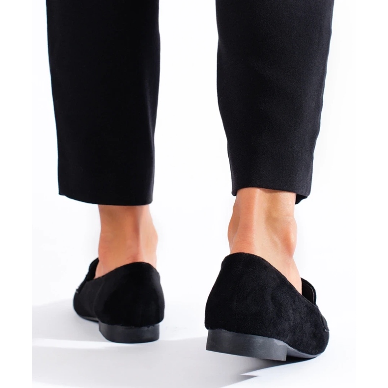 Mocasini negri de dama cu decor negru 1