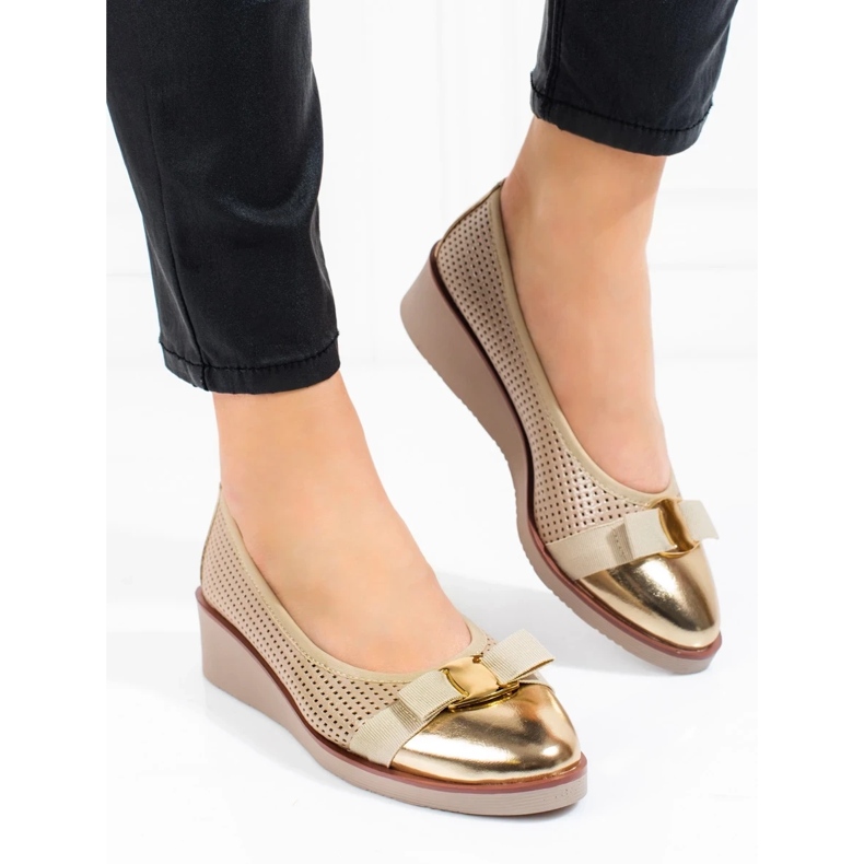 W. Potocki Pompe de damă Potocki aurii ajurate bej 2