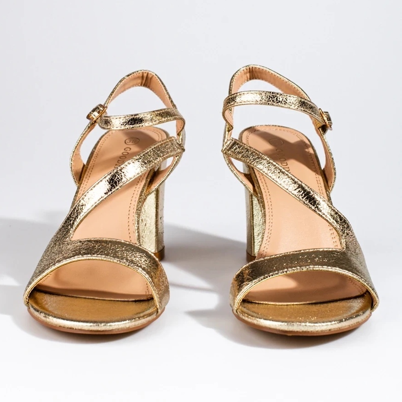 Sandale de dama elegante Shelovet aurii pe post negru 2