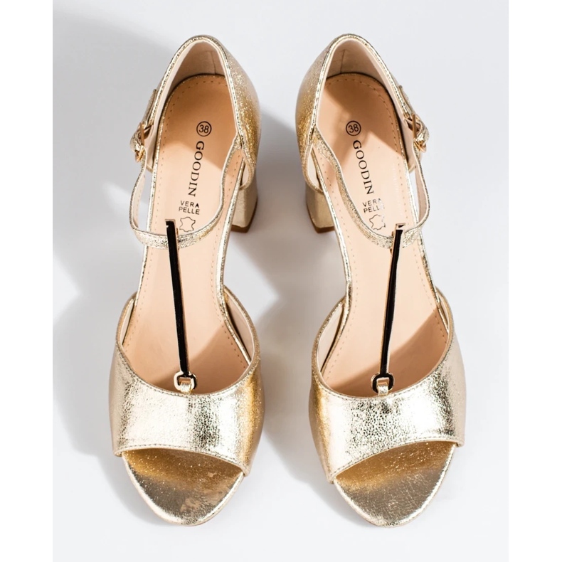Sandale clasice Shelovet cu toc înalt pentru femei aurii de aur 2