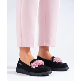 Mocasini de dama cu platforma Shelovet piele intoarsa negru 1