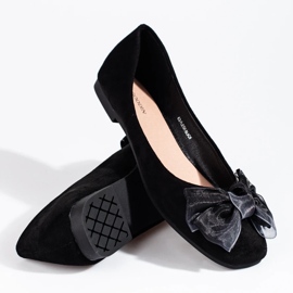 Balerini de dama din piele intoarsa cu fundita Shelovet negru 2