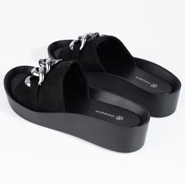 Papuci de damă Shelovet negri confortabili, cu lanț negru 2