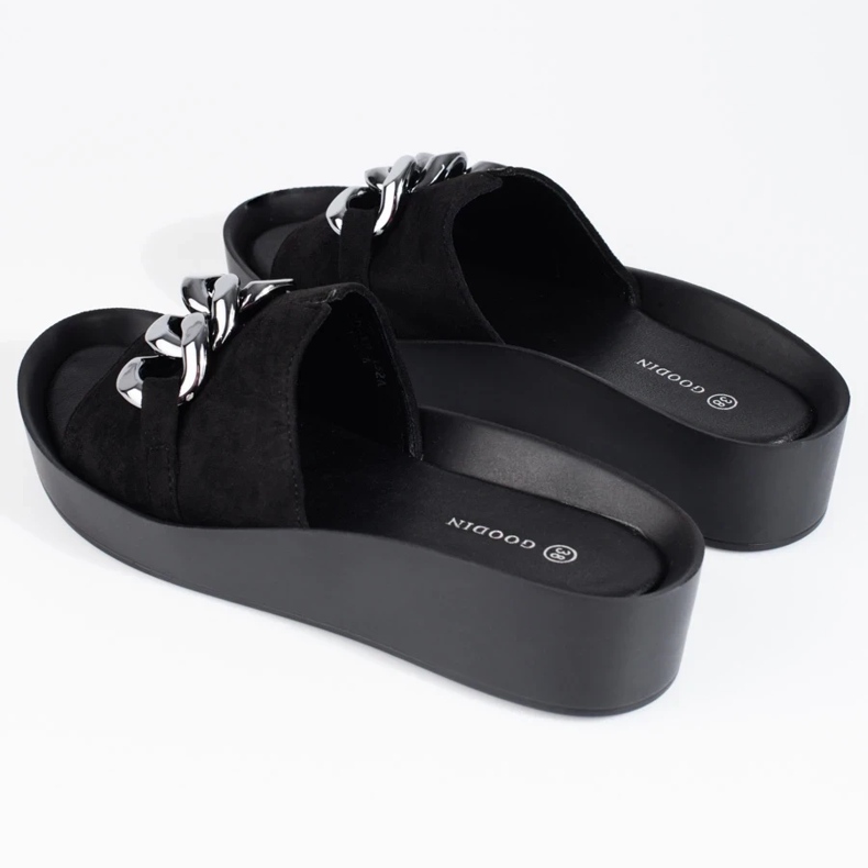 Papuci de damă Shelovet negri confortabili, cu lanț negru 2