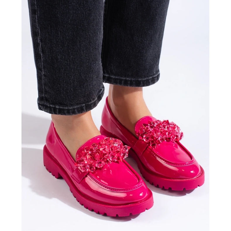 Mocasini de dama Shelovet lacuiti cu cristale fucsia roz 1 Mocasini de dama Shelovet lacuiti cu cristale fucsia roz 1