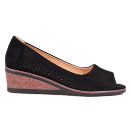 W. Potocki Pompe cu pană din piele intoarsa ajurata pentru dama Potocki negru 2