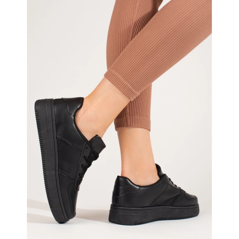 Pantofi sport negri Shelovet cu talpa groasa negru 2