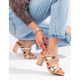 Vinceza Sandale de dama cu toc bej si auriu de la Vineza 1