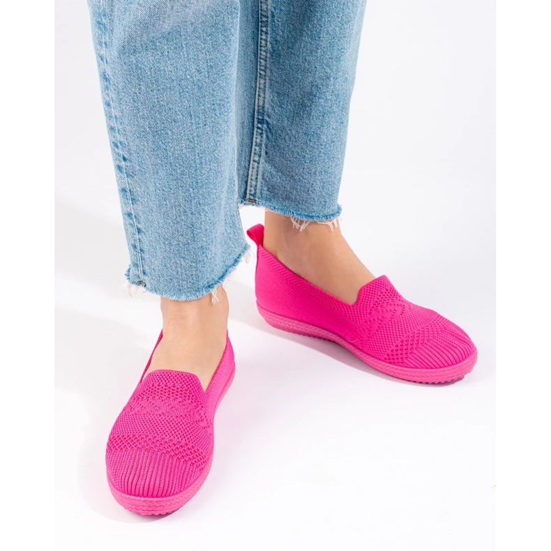 Tenisi slip-on dama din material textil Shelovet roz 2